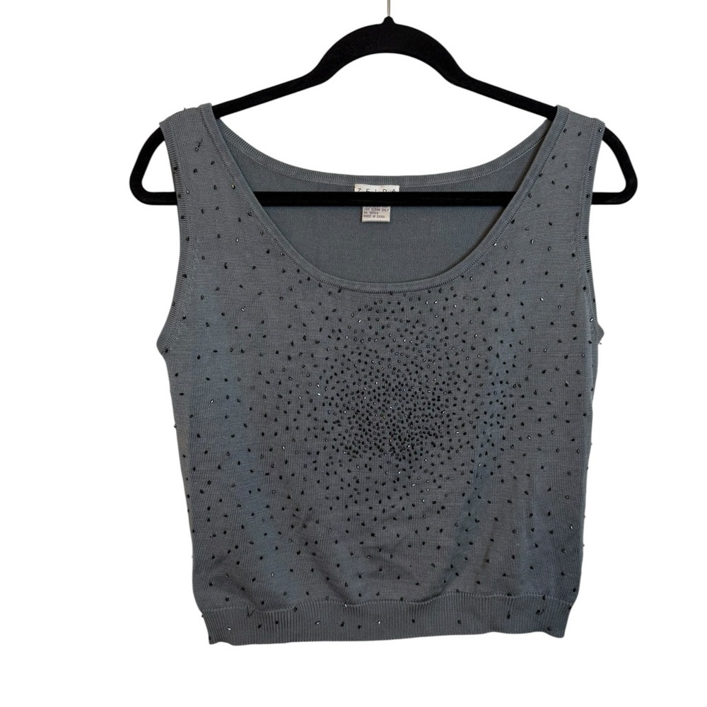 Zelda Vintage Slate Blue Silk Beaded Shell Top